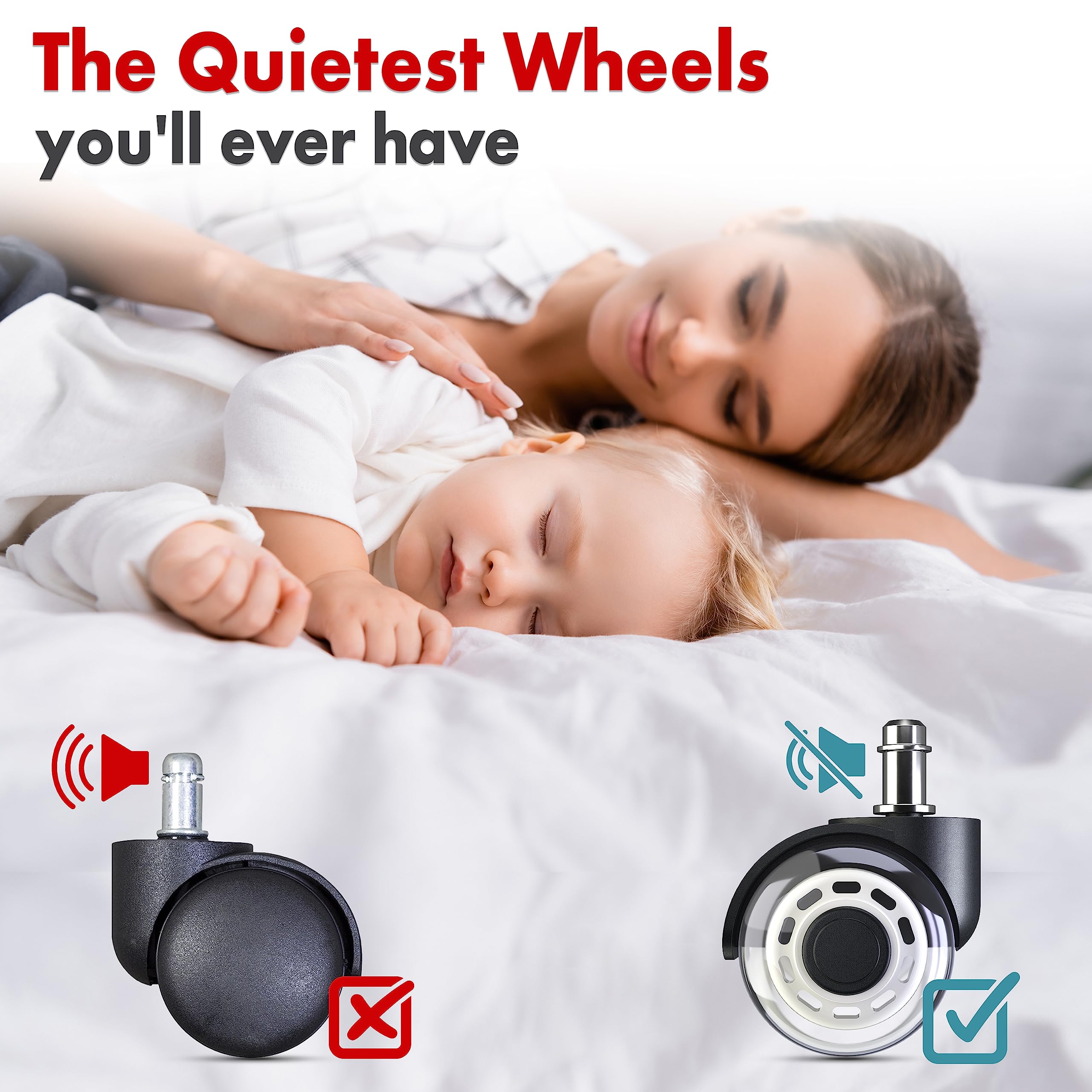 Professional Office Chair Caster Wheels Gift Set of 5 - Protect All Your Floors - 3'' Heavy Duty Replacement Rubber Chair Casters