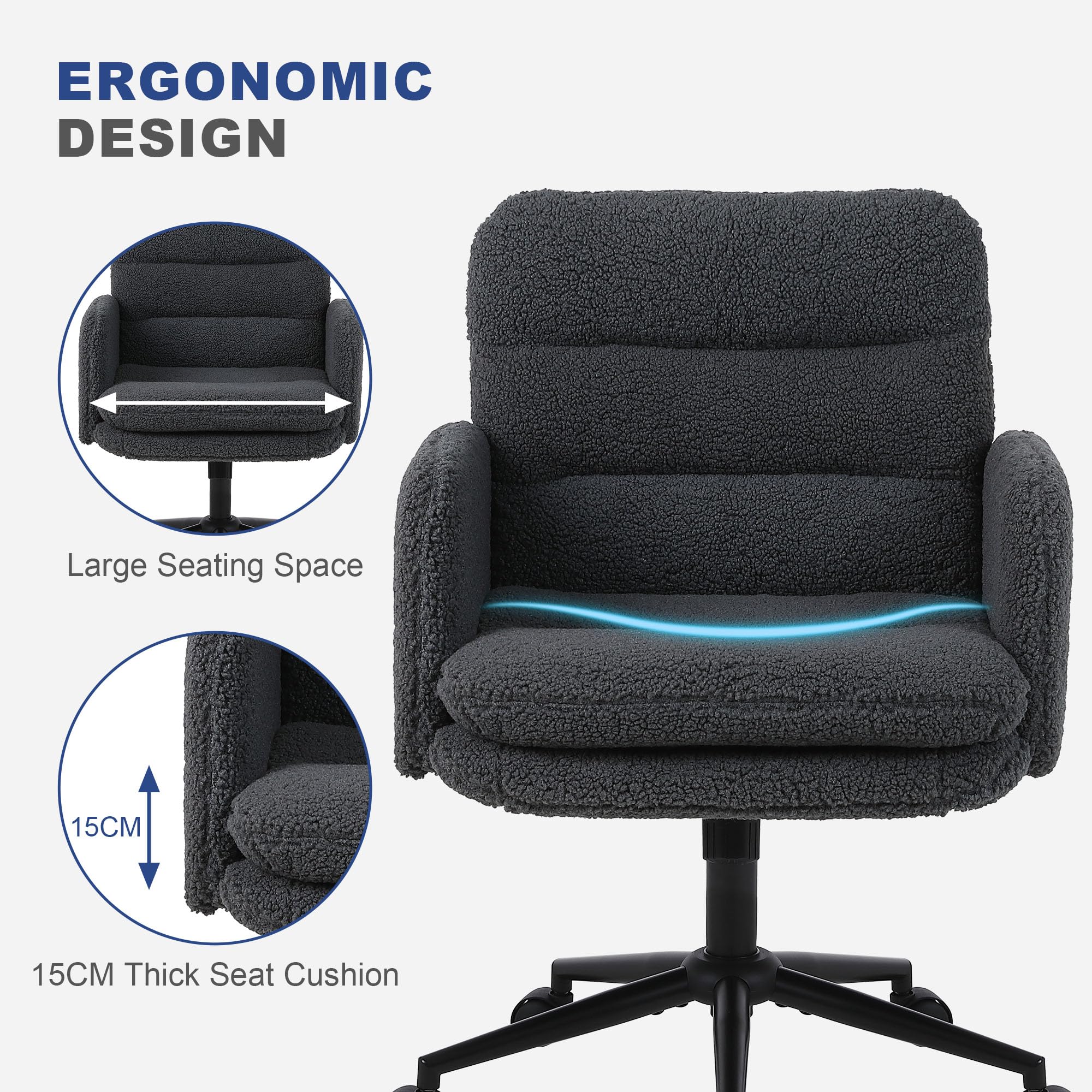Youhauchair Office Chairs for Home, Faux Cashmere Desk Chair, Dark Grey