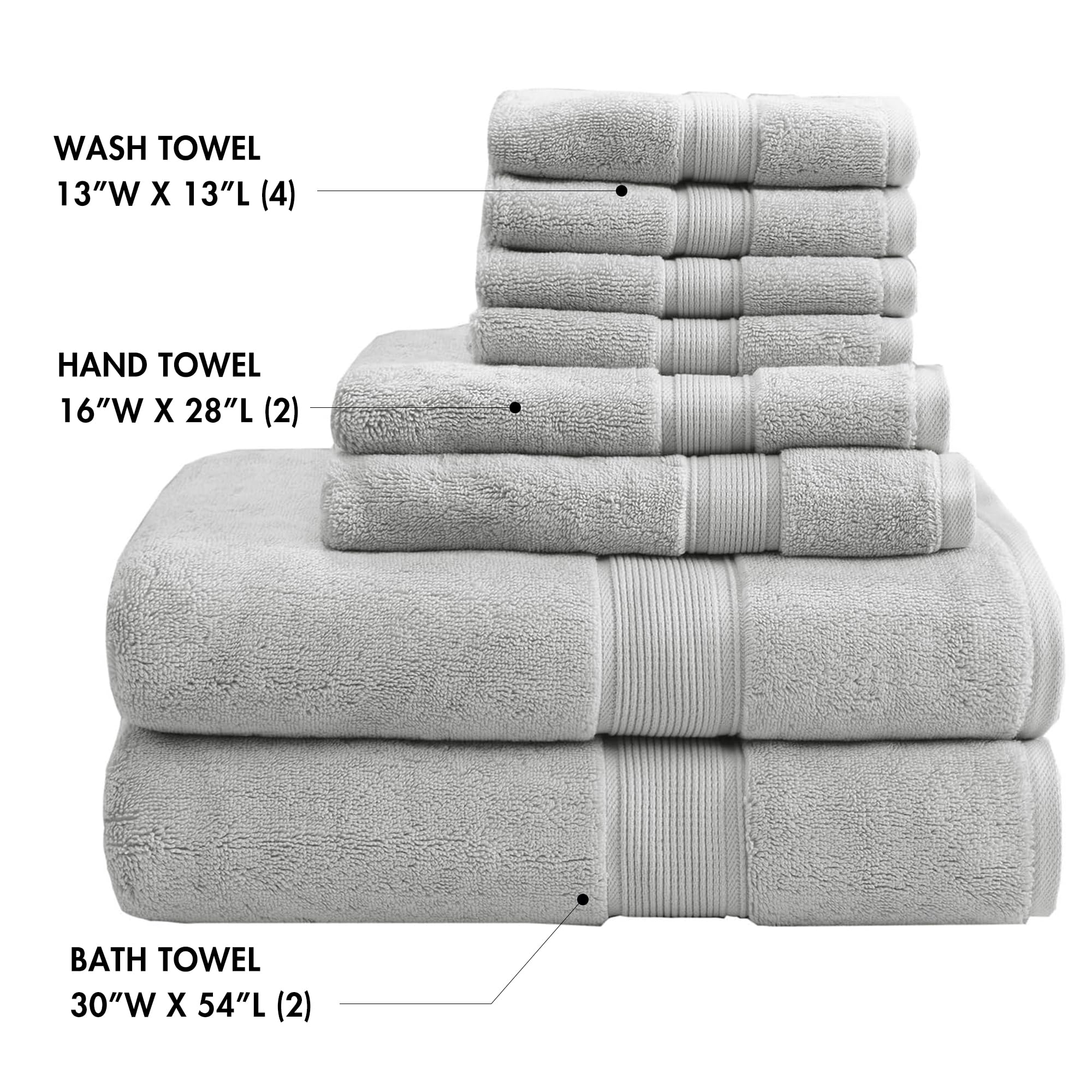 Madison Park 800GSM Bathroom Towel Set of 8 100% Cotton Bath Towel Set for Bathroom Luxurious Highly Absorbent 2 Bath Towels 2 Hand Towels 4