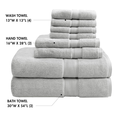 Madison Park 800GSM Bathroom Towel Set of 8 100% Cotton Bath Towel Set for Bathroom Luxurious Highly Absorbent 2 Bath Towels 2 Hand Towels 4