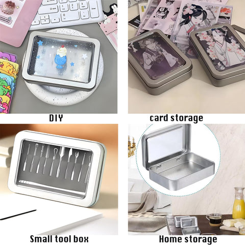 Forever bene 12 Metal Tins with Window Lids, 12 Pieces, Silver, each piece measures 11,5 × 8,5 × 2,2 cm