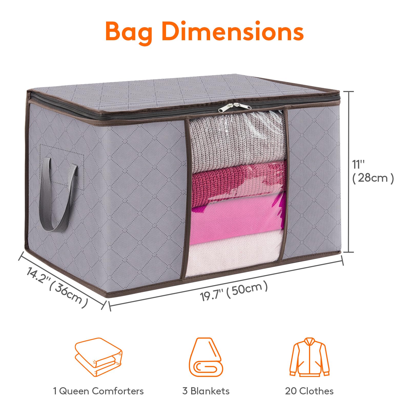 Lifewit 50L Clothes Storage Bags Large Storage Box With Lid Packing Boxes for Moving House With Reinforced Handle Thick Fabric Clear Window for