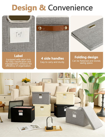 Bagnizer Storage Boxes with Lids 2PCS Foldable Fabric Storage Boxes Large Stackable Storage Baskets for Shelves Storage Box for Clothes Wardrobe Grey