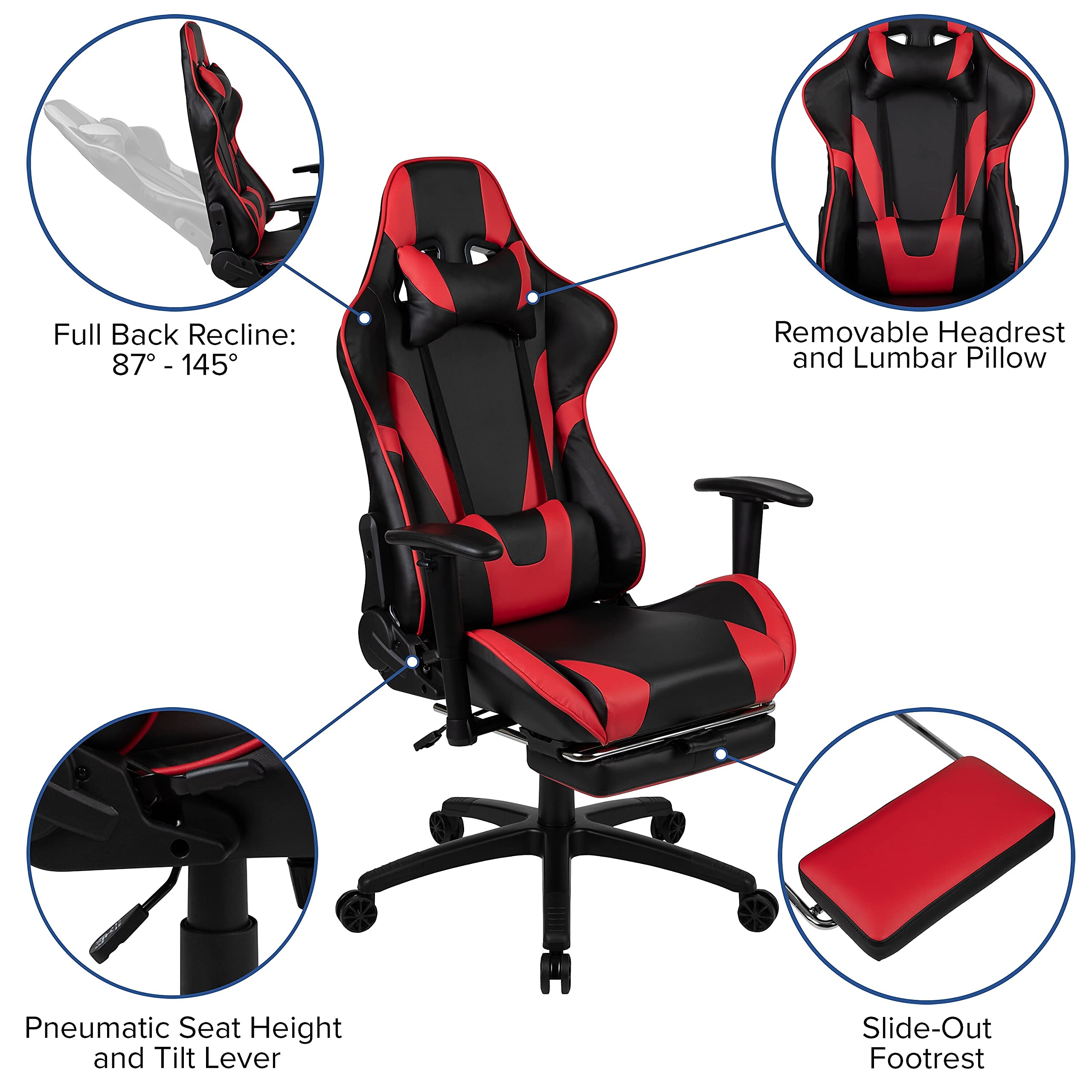 Flash Furniture X30 Gaming Chair, Ergonomic Office Chair for PC and Gaming Setups, Adjustable Racing Chair with Fully Reclining Back Support