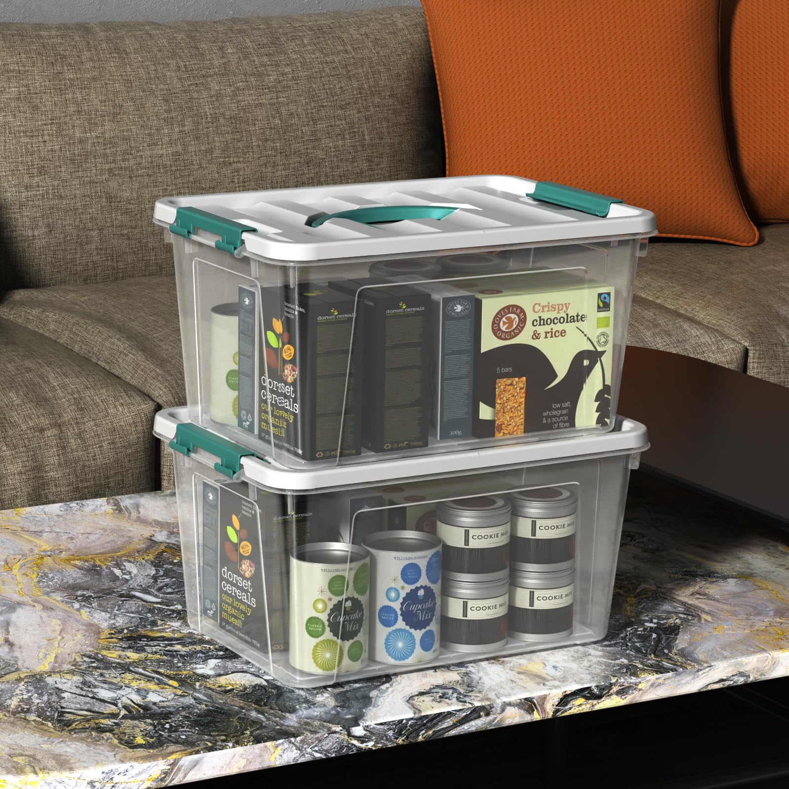 Ysmiltion 6 Litres Clear Plastic Storage Boxes with Lids, 6 Packs, Green