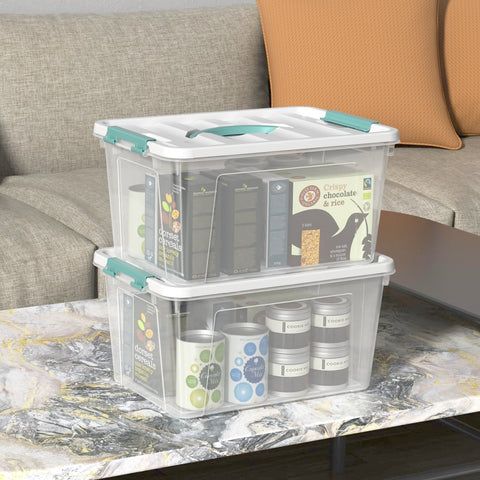 Ysmiltion 6 Litres Clear Plastic Storage Boxes with Lids, 6 Packs, Green