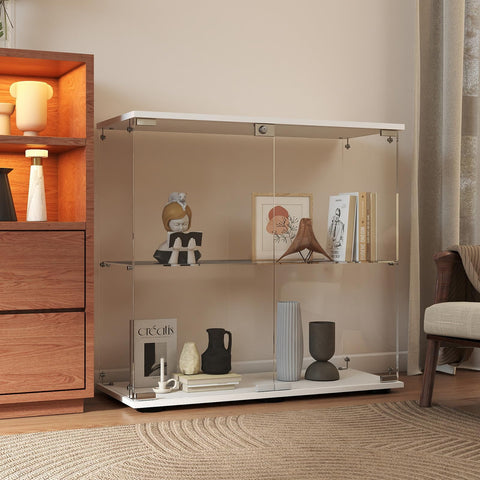 Beauty4U 2-Shelf Double Door Glass Display Cabinet, 83cm Tall, White
