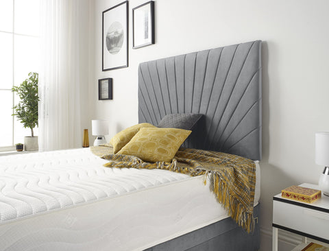 Bed Centre Platinum Charcoal Plush Divan Base With Headboard, Storage Drawers- Single, Small Double, Double, King, Super King