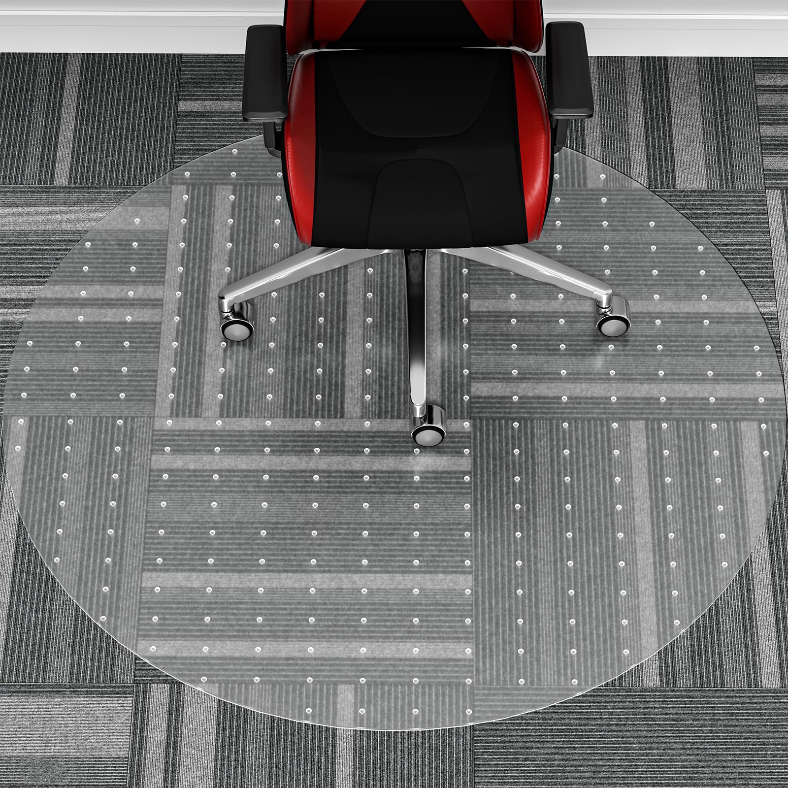 WASJOYE Office Chair Mat for Carpet, 90x90 cm Round Floor Protectors Mats, PVC Carpet Protector Mat with Non-Slip Studded