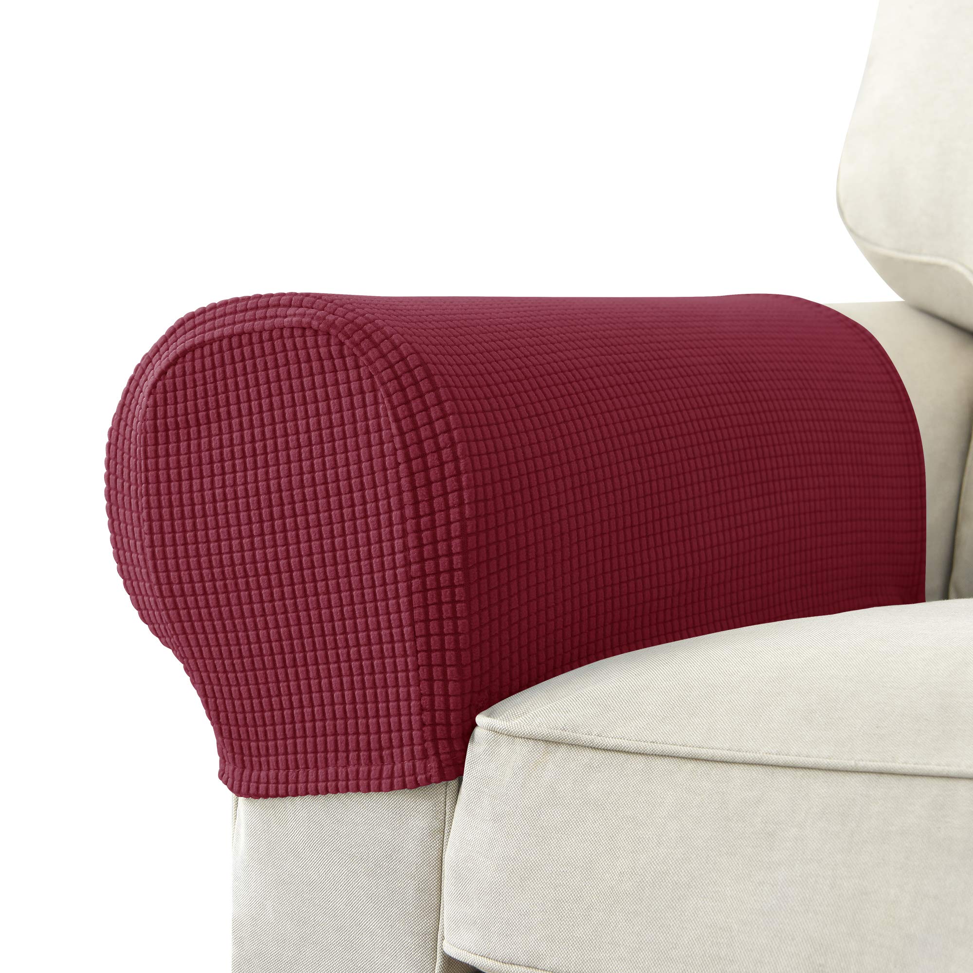 GEOCANG Armchair cover, Set of 2 non-slip armchair, sofa armrest protector, for furniture protector (Red wine)