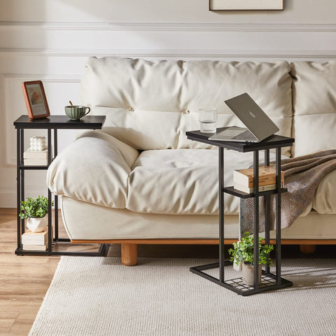 YMYNY C Shaped End Table Set of 2, Snack Side Table for Sofa and Bed, Laptop Coffee Table for Small Spaces, Living Room, Bedroom