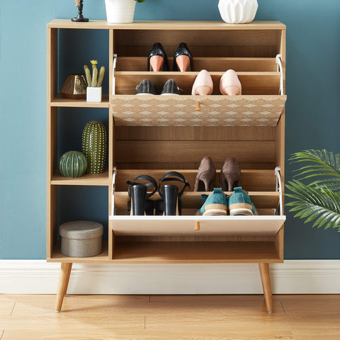 BAÏTA LEIKA shoe cabinet, patterns and oak effect, 80cm