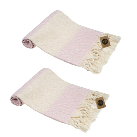 KZY LONDON Turkish Hand Towel Set of 2 - Towel for Kitchen and Bathroom - 50x100cm, 18,5x40 Inches