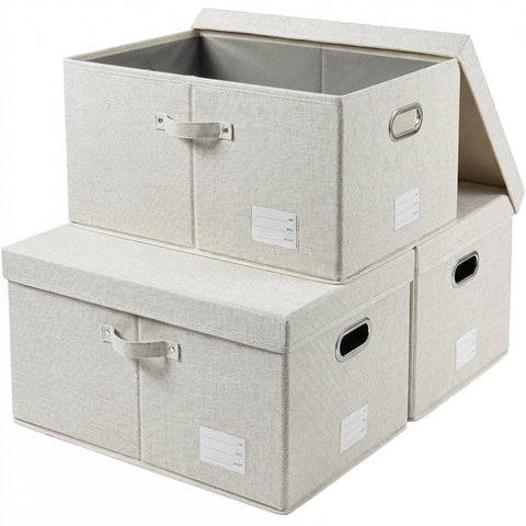 Prandom Storage Boxes with Lids Extra Large,58x40x30cm,Beige[3-Pack]