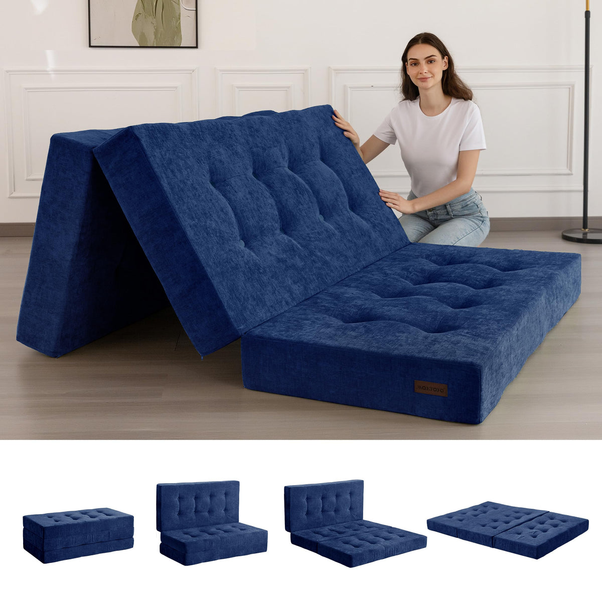 MAXYOYO Folding Mattress Chenille Fabric 15cm, Sofa Bed for Guest