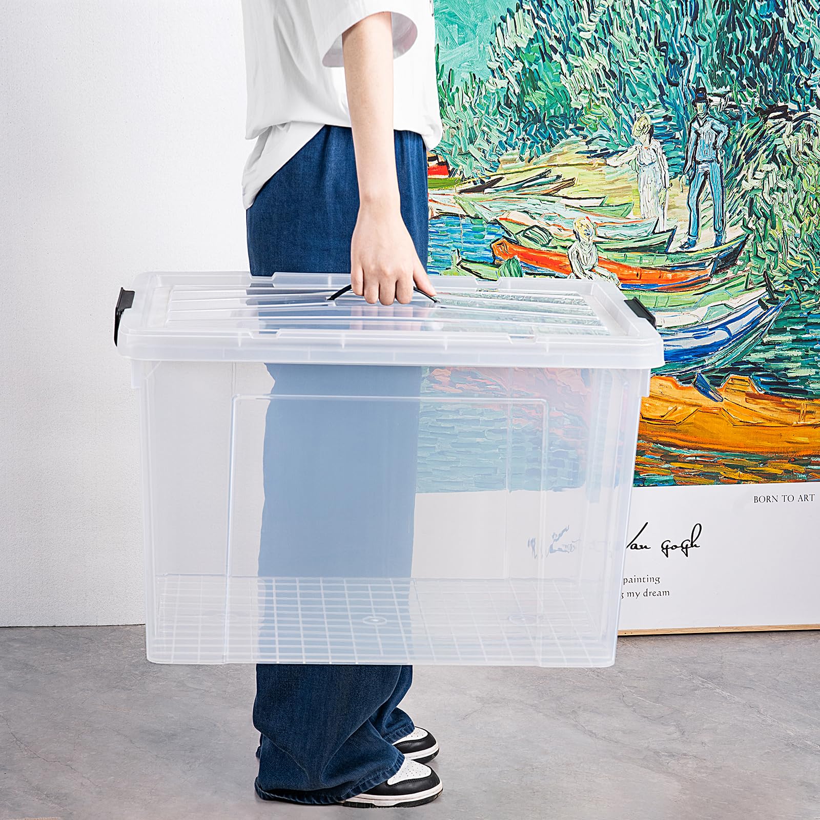 Cetomo 90L*3 Storage Boxes, Carry Plastic Storage Box with Lids, Clear Organizing Container with Handle and Secure Latches