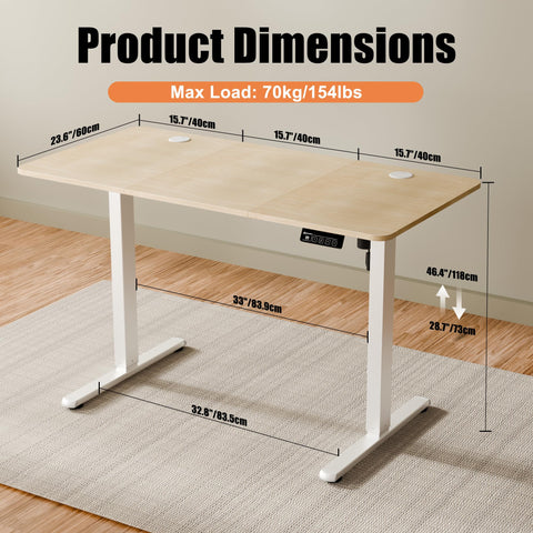 ERGOMAKER Electric Standing Desk 120x60cm, 2 Memory Presets, Gold Oak