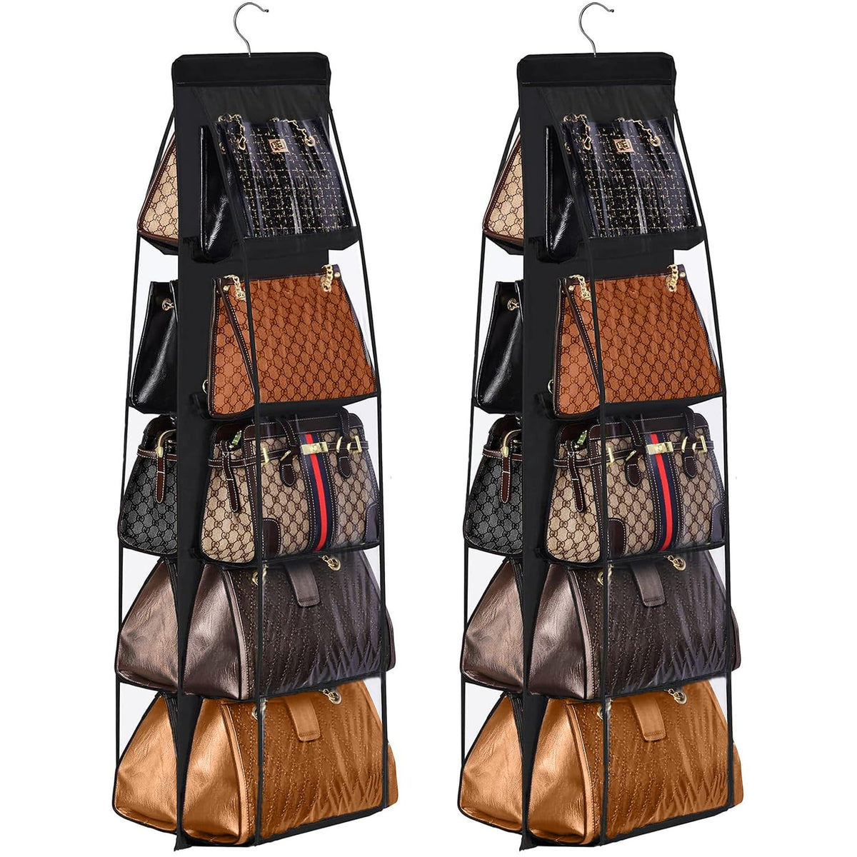 CJWLKJ 2 Pcs 10 Pockets Hanging Purse Handbag Organizer Clear Hanging Shelf Bag Collection Storage Holder Purse Bag Wardrobe Closet Space Saving