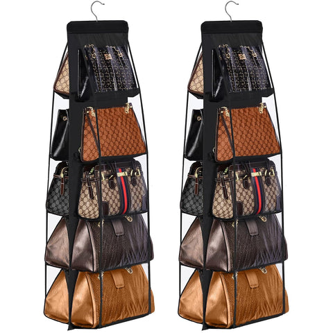 CJWLKJ 2 Pcs 10 Pockets Hanging Purse Handbag Organizer Clear Hanging Shelf Bag Collection Storage Holder Purse Bag Wardrobe Closet Space Saving