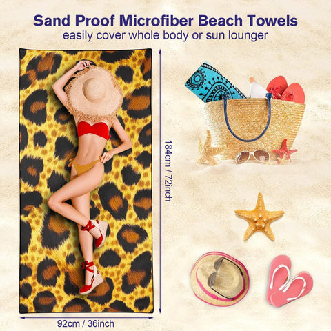 Violetpos Realistic Leopard Fur Print Beach Towel, Extra Large 180x90 cm 250GSM Microfibre, Sand Free Quick Dry