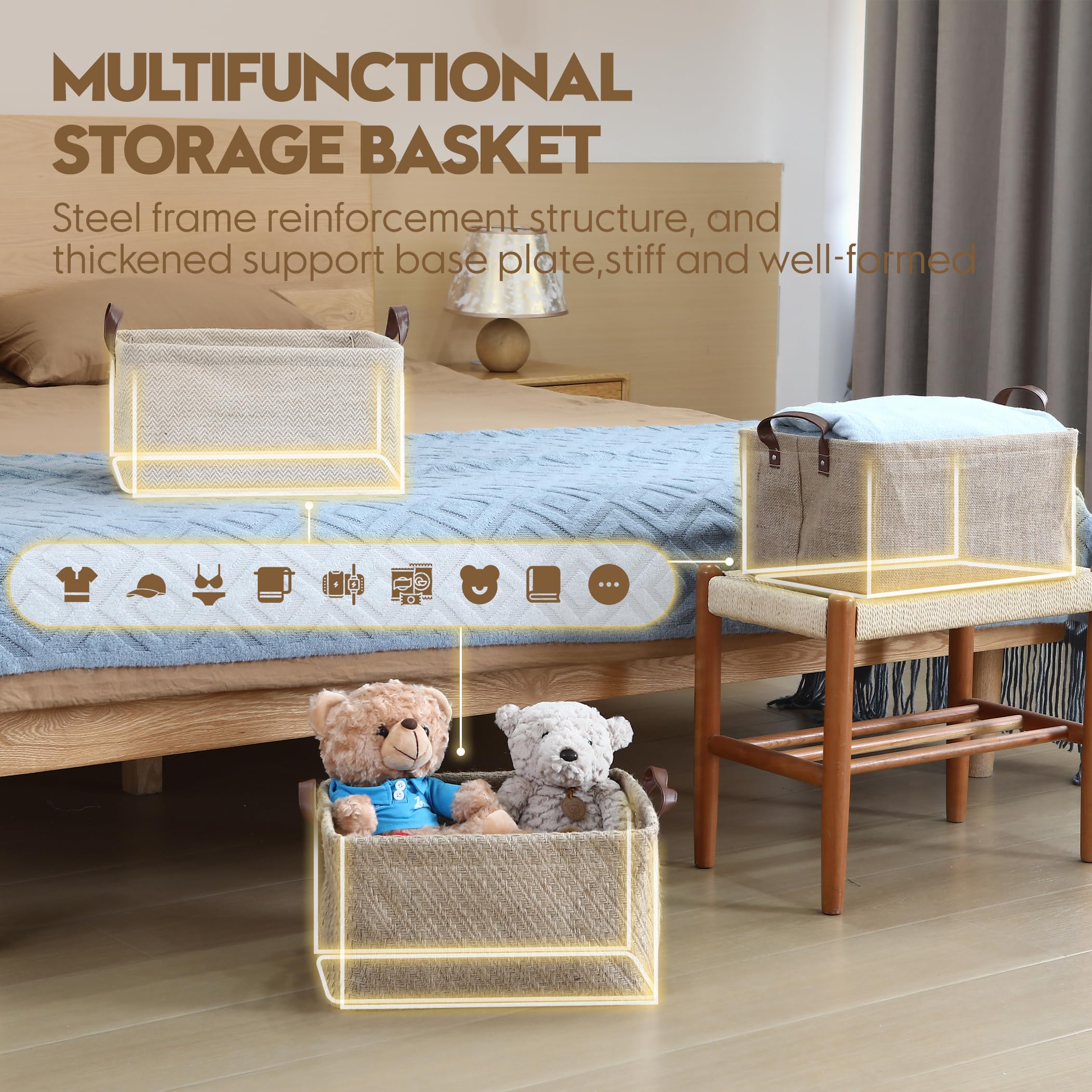 Sea Team Square Jute Storage Basket with Metal Frame 37x28x20cm
