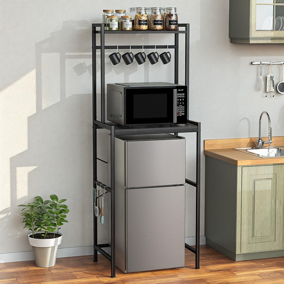 Housolution 2-Tier Mini Fridge Stand with Storage, Black