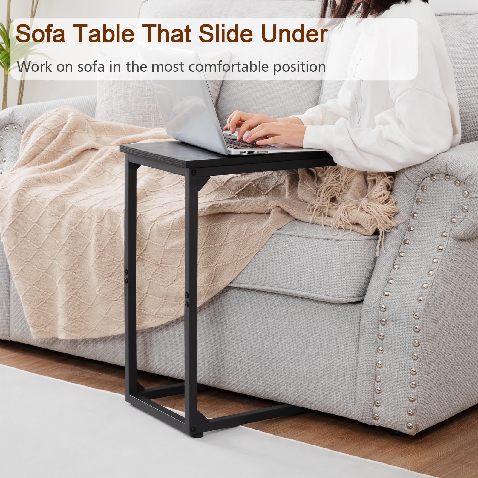 AMHANCIBLE C-Shaped Side Table, Side Table Living Room, Sofa Table Set of 2