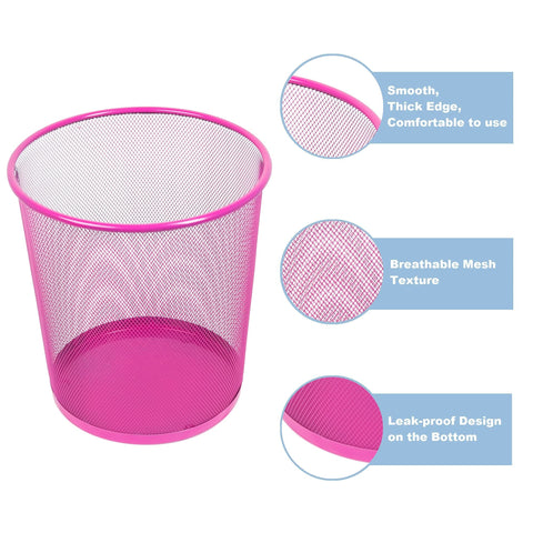 Leviatan Wire Mesh Waste Paper Bin | 266 x 218 x 280 mm | for Home, Office, School | Office Trash Can 12 L | Pink