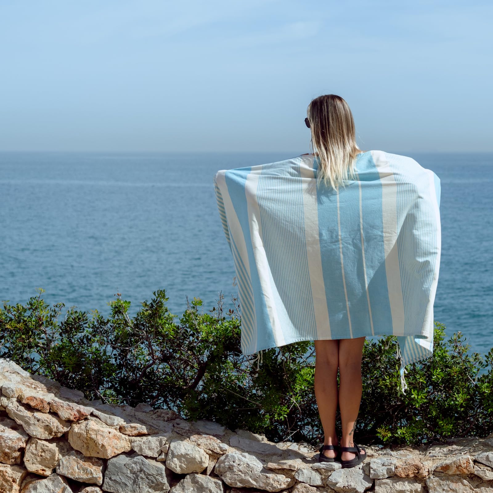 MOMOMUS 2 Pack XL Fouta or Cotton Beach Towels for Adults - Compact, Ultra-Soft, Absorbent - Extra Large Beach Towels for Adults - Turquoise 90x180cm