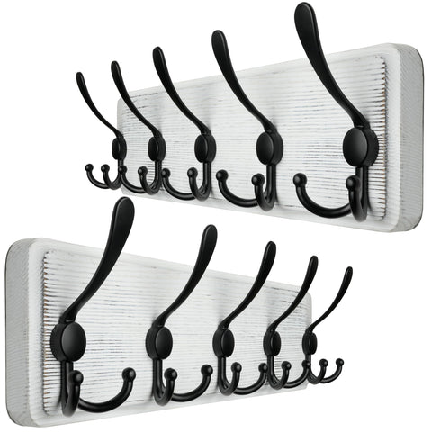 WEBI Coat Rack Wall Mounted,Wood Coat Hooks Wall Mount,16" Hole to Hole,Coat Hanger Wall,Hook Rack Rail,5 Triple Hooks for Hanging