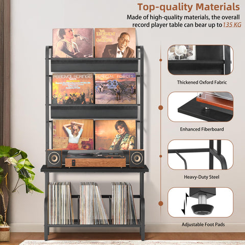 Bikoney Record Player Stand with Vinyl Storage for 300 LPs - Bigger Storage
