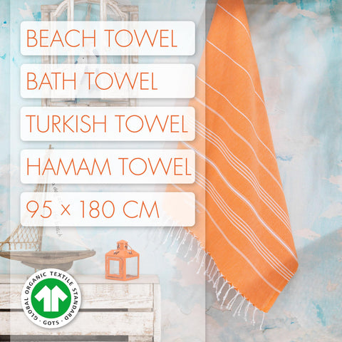 LeStoff Hammam Towel, Beach Towel, 100% Organic Cotton, 95x180 cm, Orange