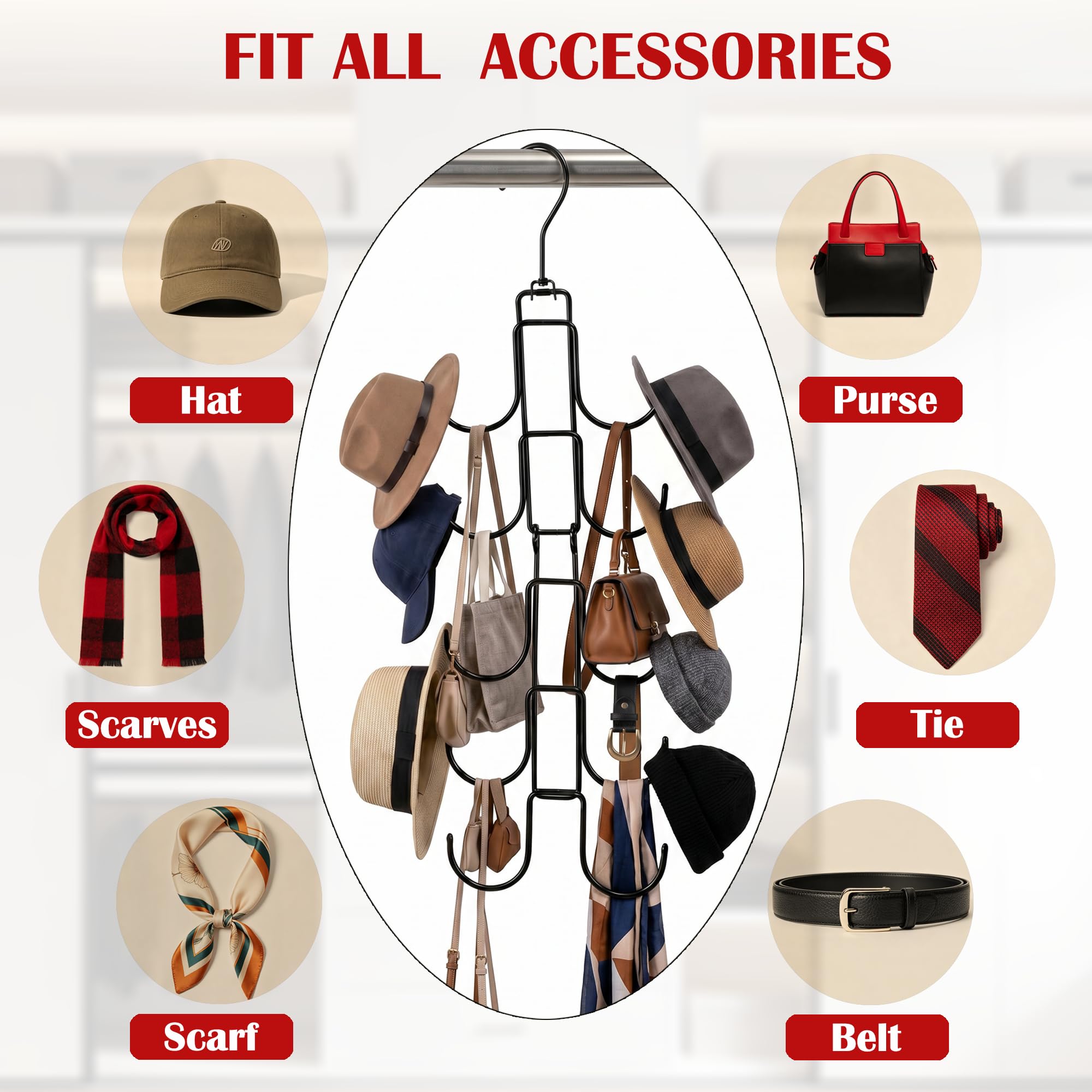 NINGFIST Hat Storage Organizer for Wall or Over the Door with 10 Hooks