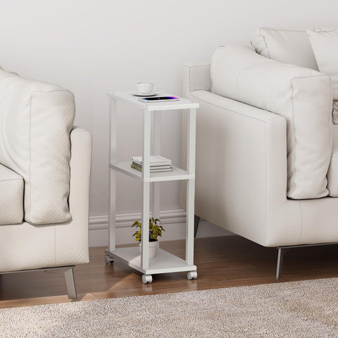 TUTOTAK Small Side Table, Narrow End Table, Bedside Table, Set of 2, Couch Sofa Table with Wheels for Living Room, Bedroom, White V1TB01BW0612EU