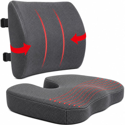 ELIXIR HIVE 2-Piece Orthopaedic Memory Foam Cushion Set – Coccyx & Sciatica Support (Grey)