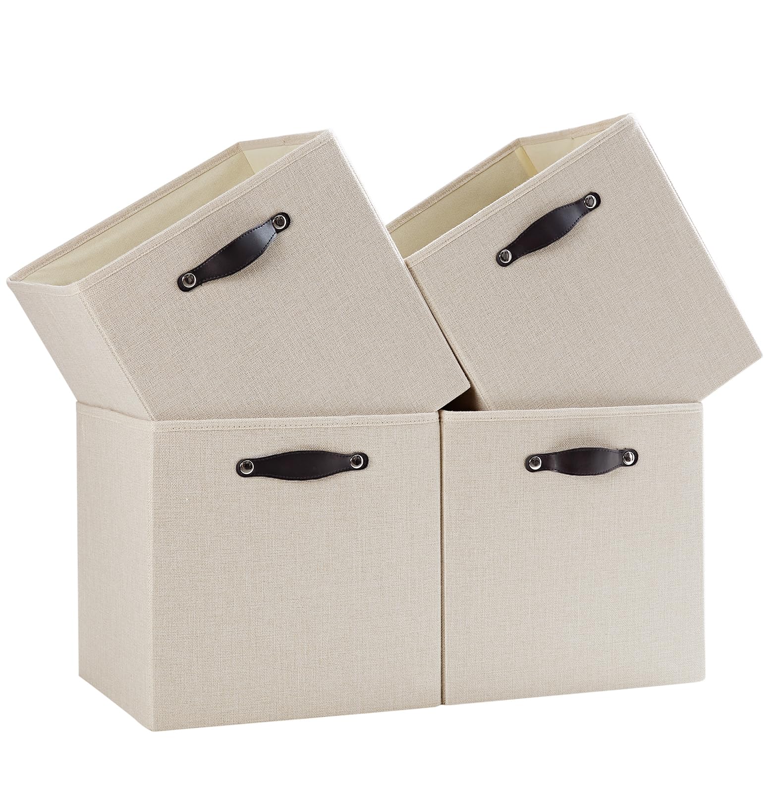 FABINADO Storage Cube | 260g/㎡ Ultra-Fine Linen Cubby Box for Shelf, Bookshelf, Closet, Wardrobe | 30cm Square Drawer Insert Basket | 4 Pack