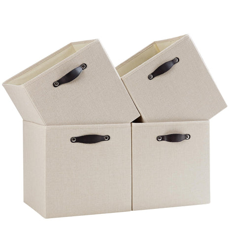 FABINADO Storage Cube | 260g/㎡ Ultra-Fine Linen Cubby Box for Shelf, Bookshelf, Closet, Wardrobe | 30cm Square Drawer Insert Basket | 4 Pack