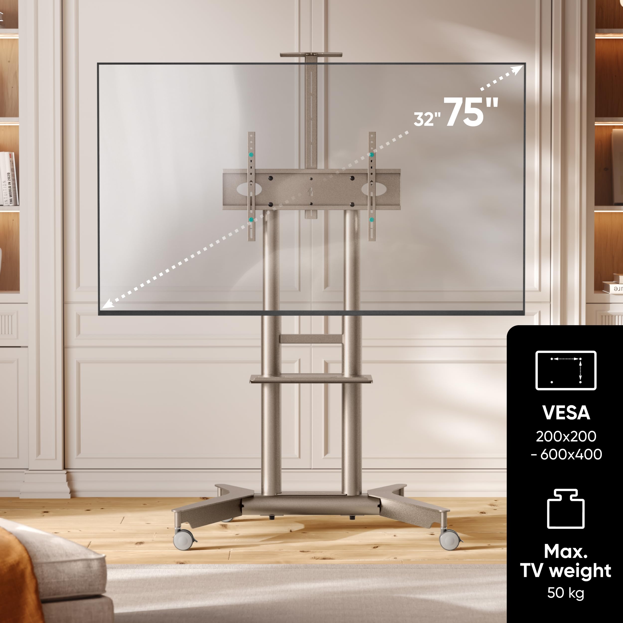 ONKRON Mobile TV Stand 32-75 Inch up to 50 kg, max VESA 600x400, TS1571-C