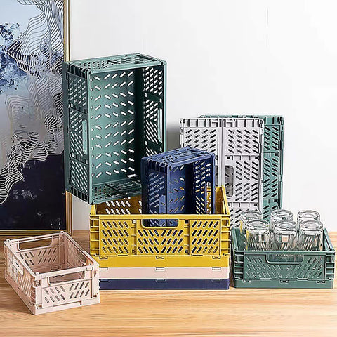 Spesh 2 Pcs Collapsible Storage Boxes Stackable Storage Baskets Folding Plastic Crates Foldable Crate Bins with Handles for Desk,Shelf,Cupboard