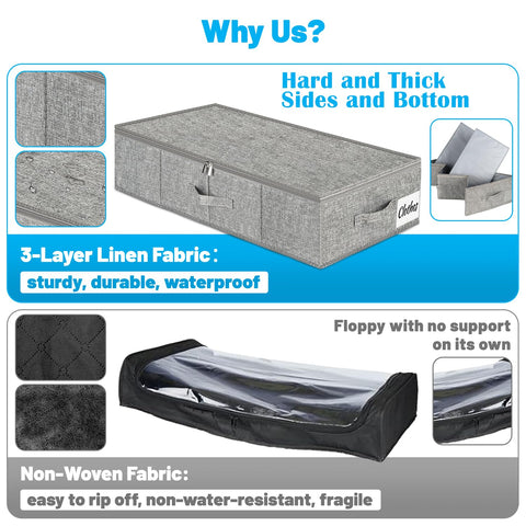 Under Bed Storage Box with Lid 2 Pack, Low Profile Foldable Underbed Clothes Organiser Under Sofa and Cot