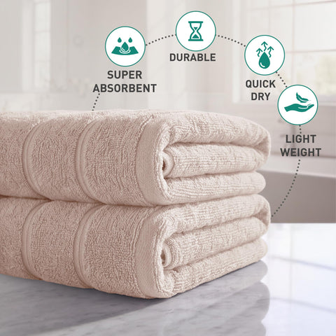 Large Bath Towels Set of 2 I 100% Cotton I Bathroom Towels I Beige