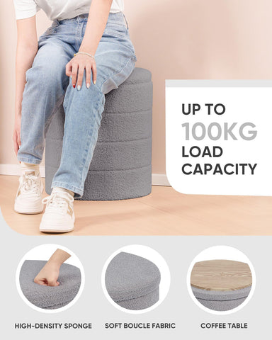 Bonlife Boucle Ottoman Storage, Foot Rest Stool Seat, Folding Footstool for Living Room, Sherpa Ottoman for Bedroom, Grey, 37x37x45 cm