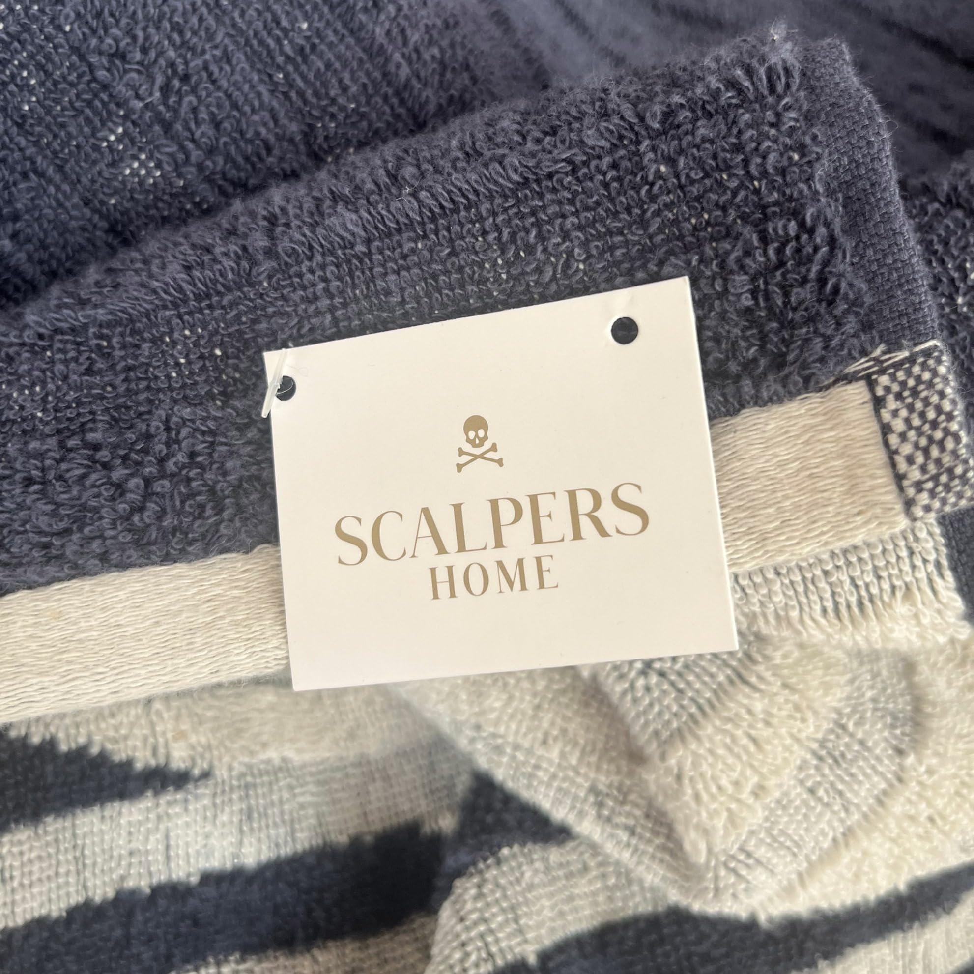 Scalpers Towel 90x180 cm 100% Cotton 500GSM Navy Blue with Logo and Stripes Home