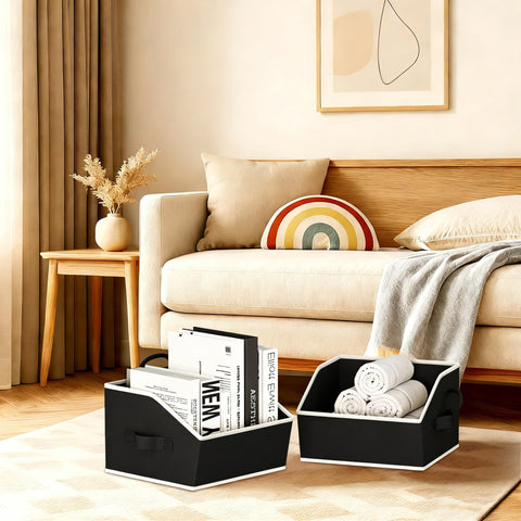 Homsorout Fabric Storage Box - 8 Pack Sloped Front Wardrobe Organiser Black