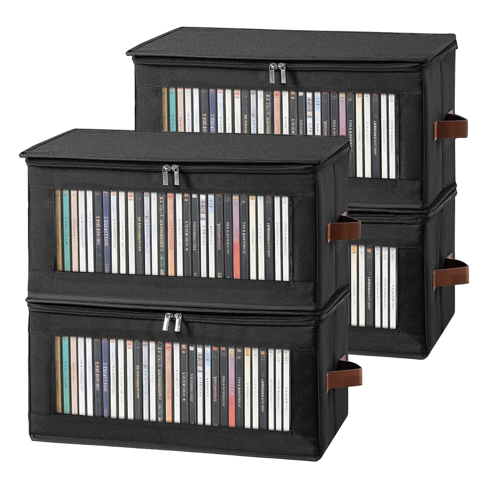 Aolawco 4 Pack DVD Storage Boxes,DVD Case Storage with Window and Handle