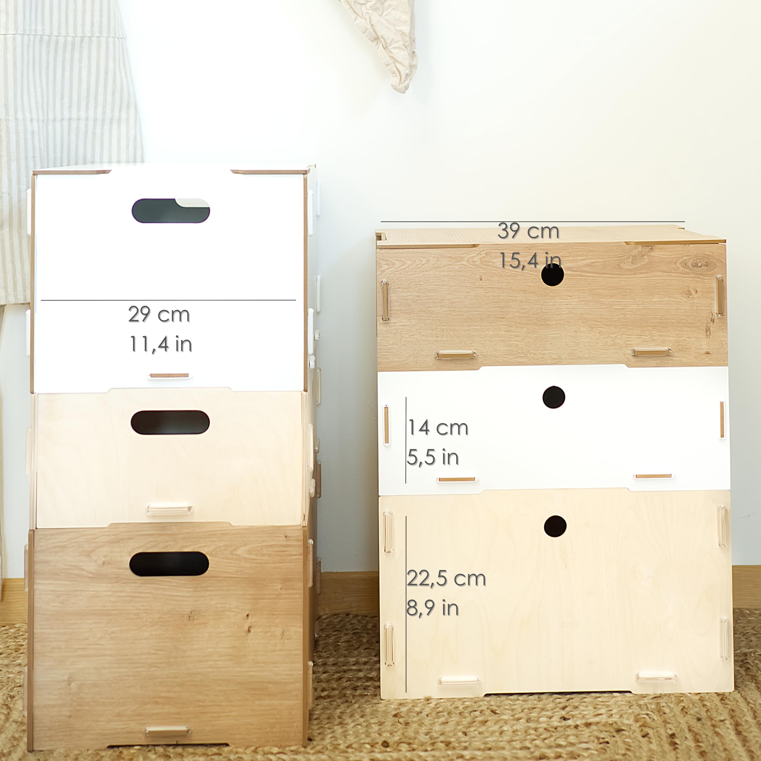 clipfritz - Wooden Storage Box with Lid (39 x 29 x 14 cm) - Rustic Birch - Stackable, Portable, Organiser Box for Children's Room