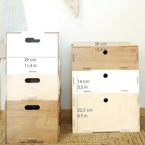 clipfritz - Wooden Storage Box with Lid (39 x 29 x 14 cm) - Rustic Birch - Stackable, Portable, Organiser Box for Children's Room
