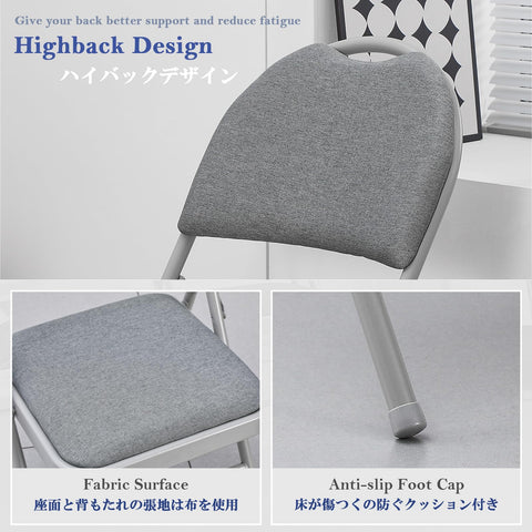 KAIHAOWIN Metal Folding Chairs Set of 2 Padded Foldable Comfortable Chairs with Extended Backrest and Handle Hole for Indoor Easy to Carry-Gray