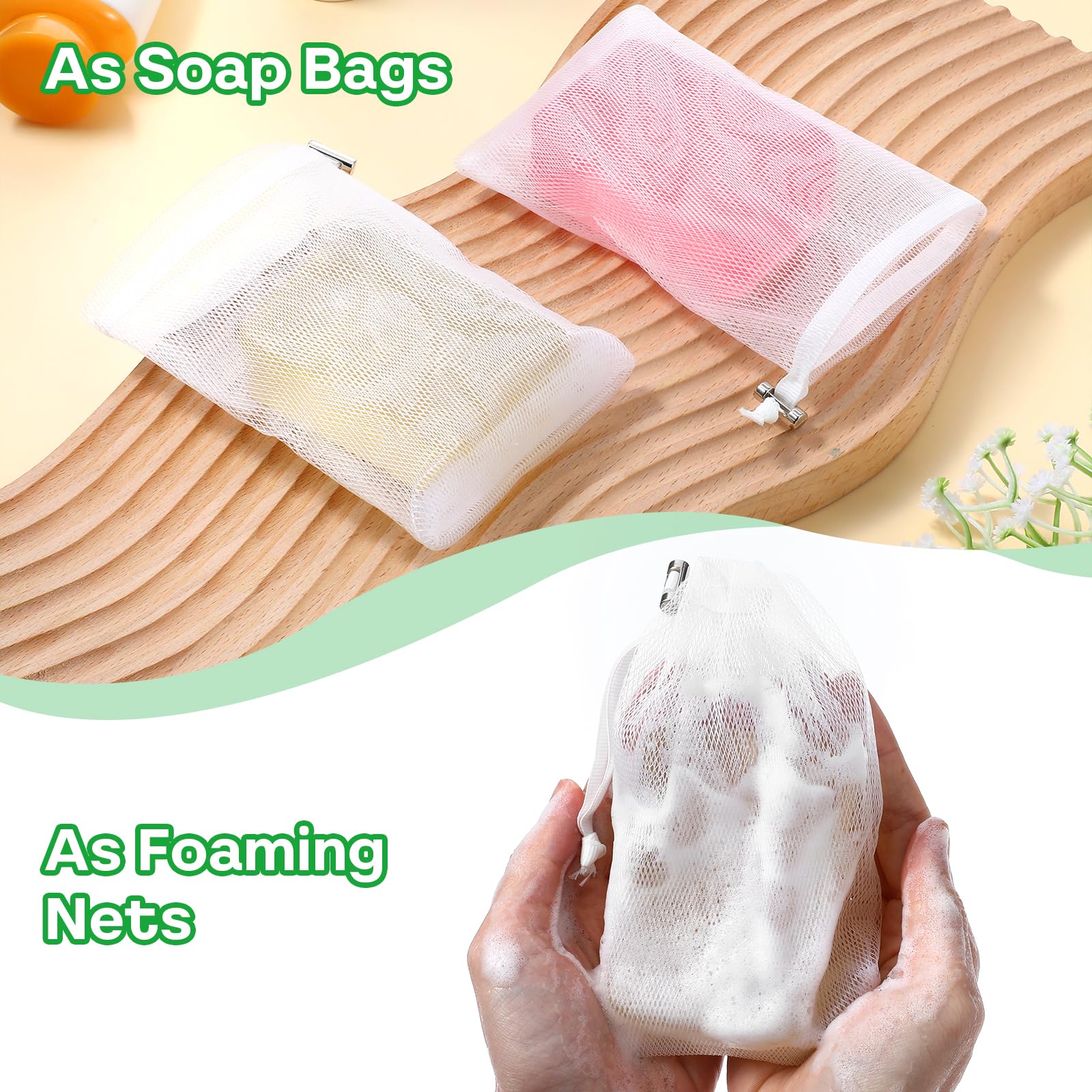 6 PCS Mesh Soap Saver Pouch Double-Layer Soap Saver Bag with Drawstring Soap Bag Soft for Shower Exfoliating Mesh Soap Bag for Foaming and Drying