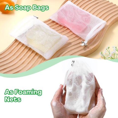 6 PCS Mesh Soap Saver Pouch Double-Layer Soap Saver Bag with Drawstring Soap Bag Soft for Shower Exfoliating Mesh Soap Bag for Foaming and Drying